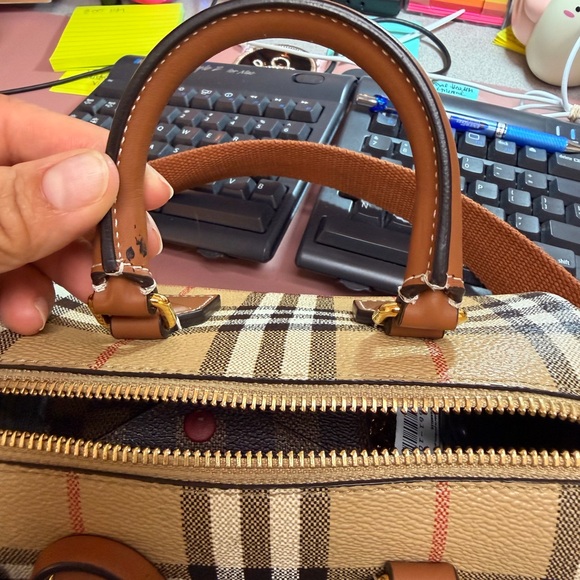 Burberry Beige and Brown Check Crossbody Bria Bowling Bag SM - Picture 13 of 16